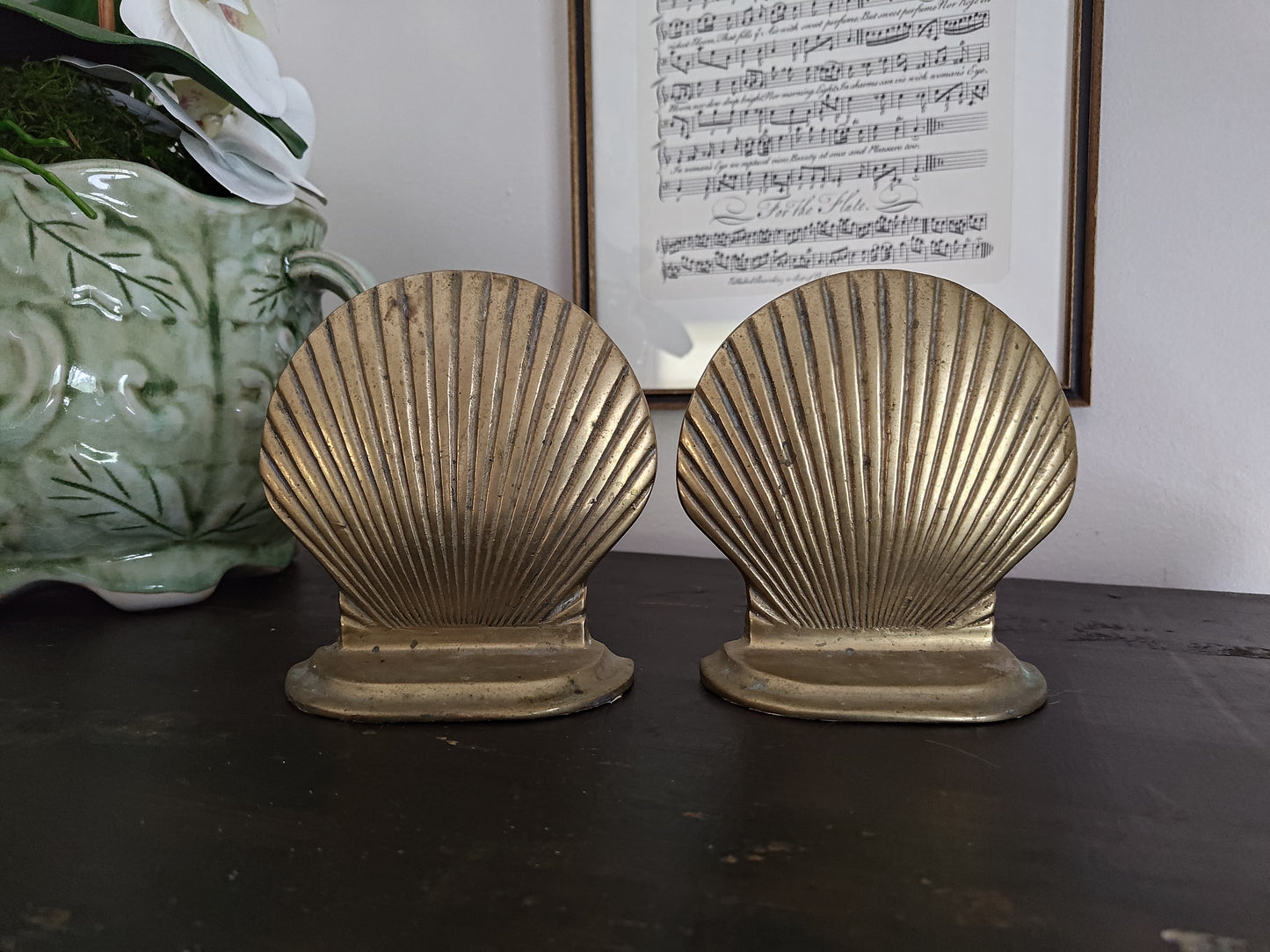 Vintage Brass Sea Shell Bookends